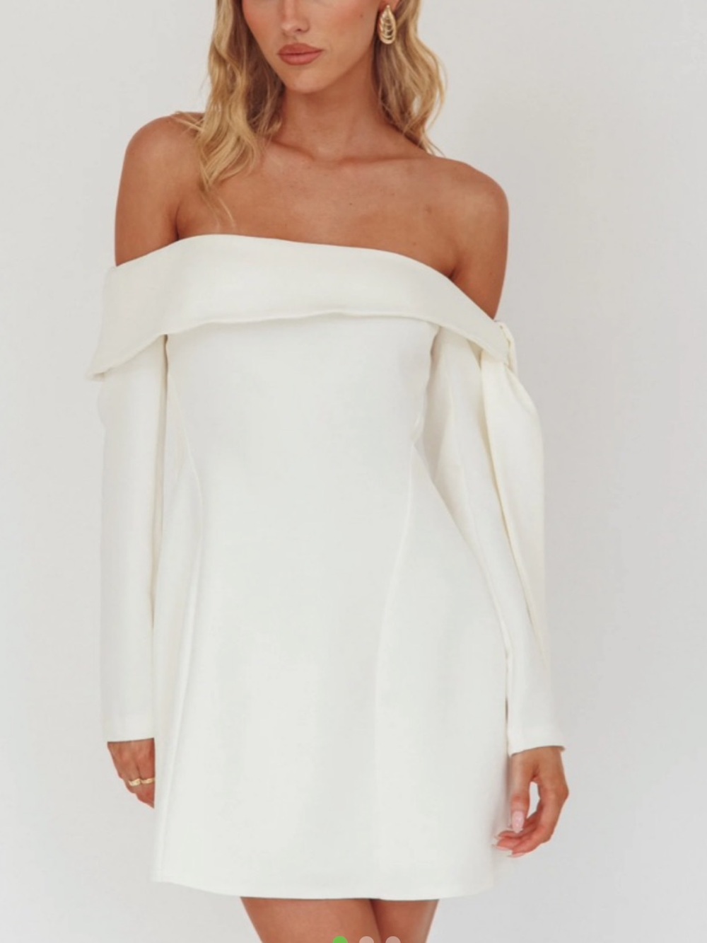 Off-Shoulder Long Sleeve White Mini Dress